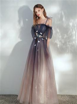 Picture of Pretty Gradient Tulle Off Shoulder with Butterflies, A-line Simple Long Prom Dresses